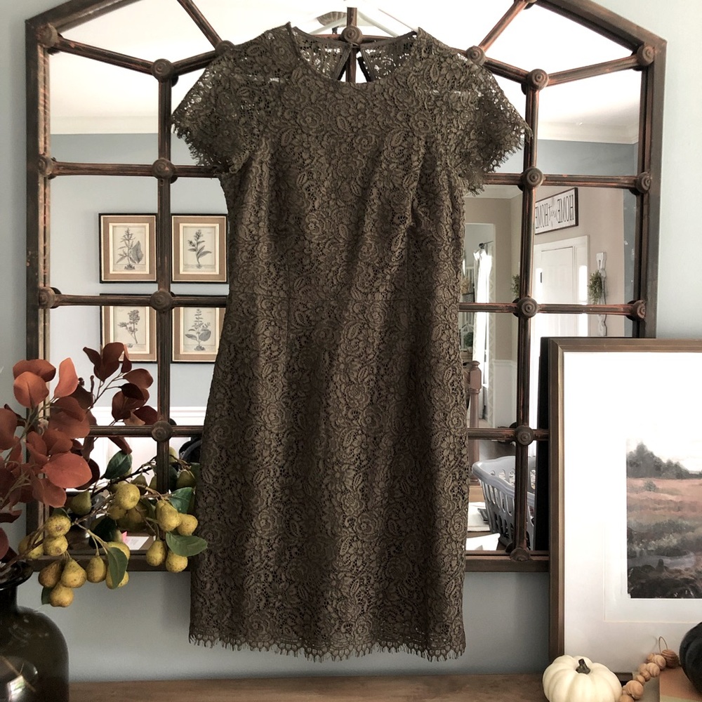 Banana Republic Olive Green Lace Cap Sleeve Open back Dress, size 6